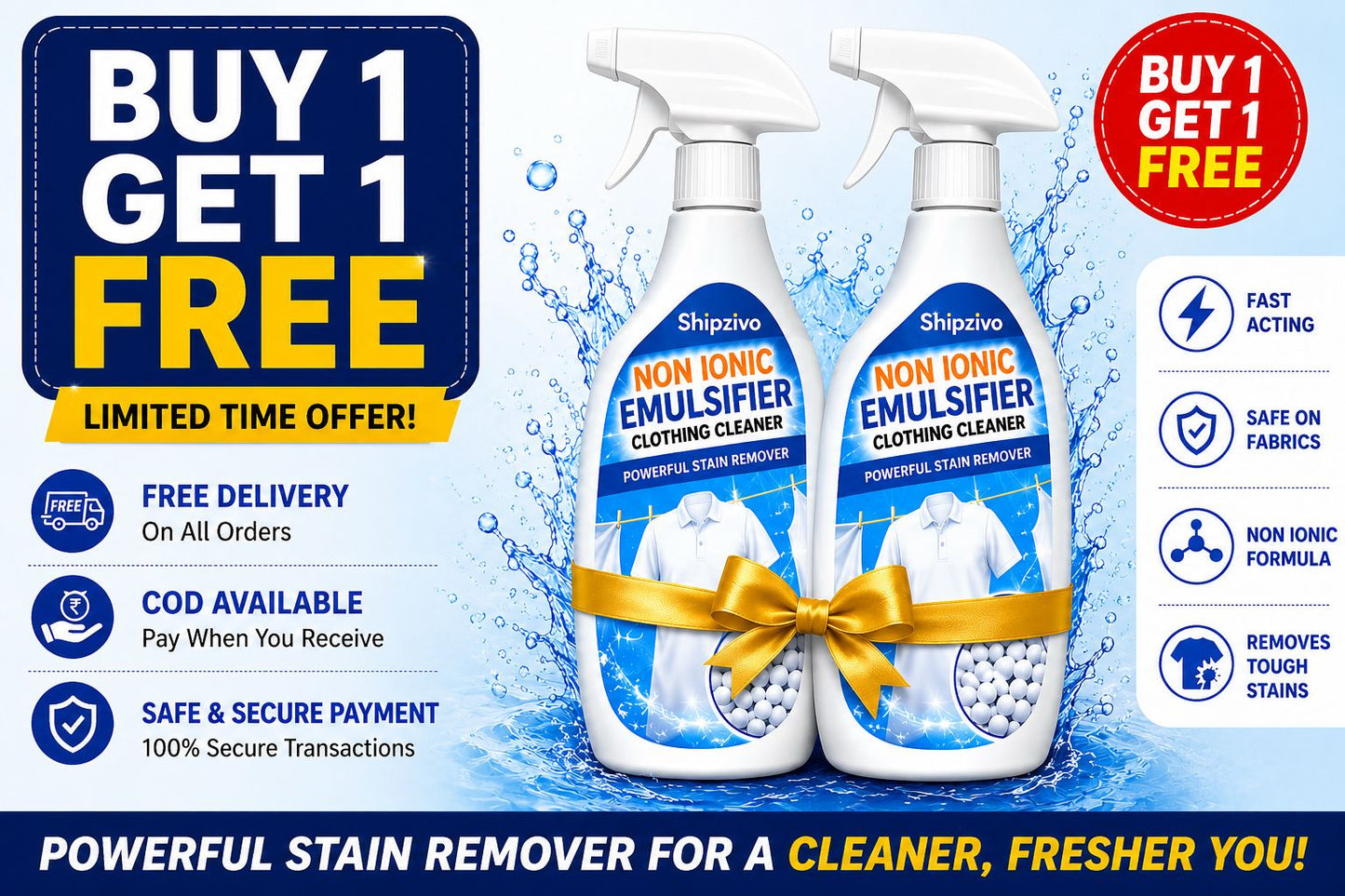 All-Purpose Clothing Stain Cleaner – Removes Coffee, Wine & Oil Stains in Seconds! BUY 1 GET 1 FREE